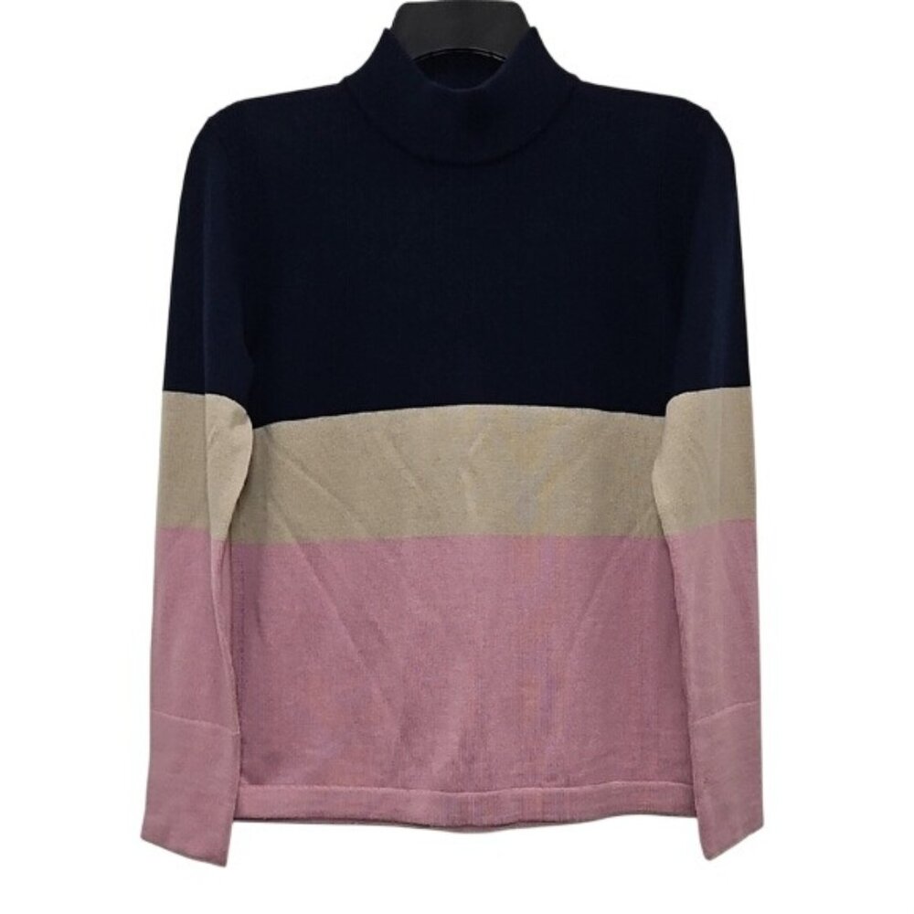 White Stuff Colorblock Mock Neck Sweater US Size 6 New 100% Merino Wool - Flaw